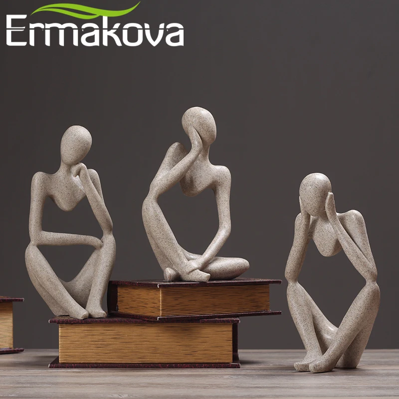 

ERMAKOVA Sandstone Thinker Figurine Abstract Art Thinker Natural Crafts Sculpture Thinking of You Modern Home Office Desk Decor