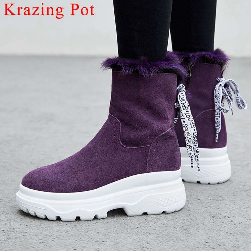 

High quality new arrival cow suede round toe high bottom large size metal zipper waterproof luxury fur winter snow boots L85