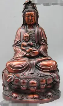 

19" China Copper Bronze Temple Lotus Boy SongZi Guanyin Kwan-yin buhhda Statue