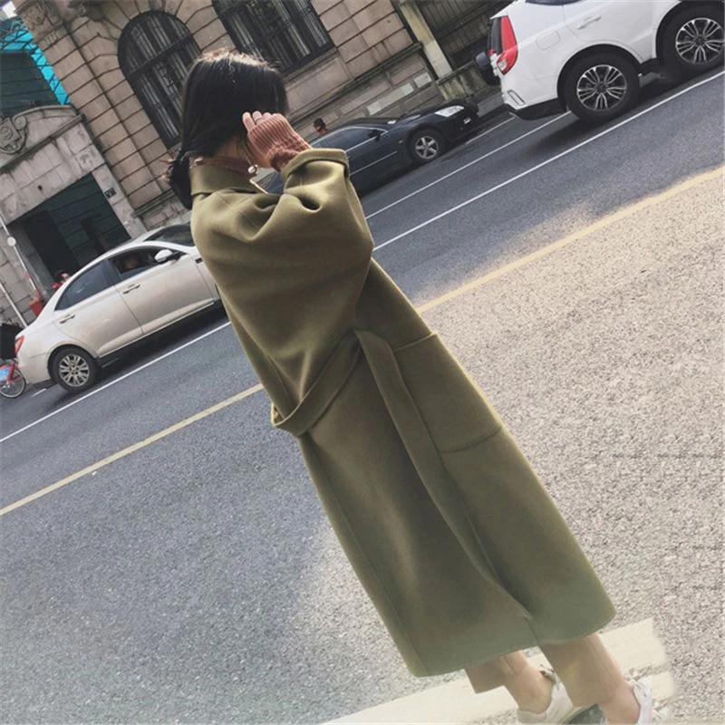 2018 O263 Col Long Ceinture Lâche Hiver Femelle down Dame Laine Réglable Survêtement Bureau Manteau Jiemolvse Mélanges jianghuangse Taille Femmes Turn Simples grwSUc1Fg