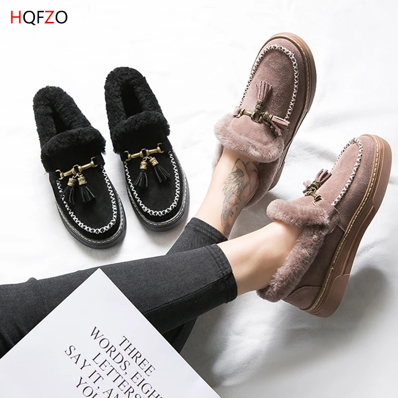 

HQFZO keep Warm wool fur plush winter woman shoes thick bottom snow boots metal buckle botki botas mujer bottes femme 2018