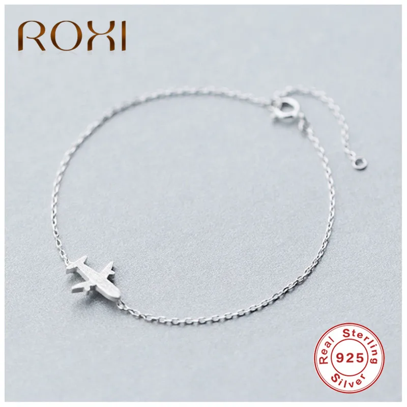 

ROXI 925 Sterling Silver Bracelet Matte Aircraft Airplane Plane Silver Chain Bracelets for Women Girls Charm Jewelry pulseras