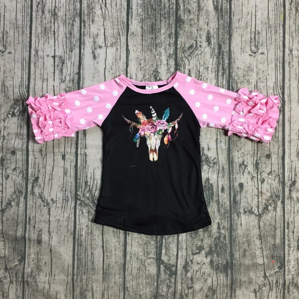 

baby girls boutique spring raglans clothes children girls cow floral print top tee raglans Spring top clothing polka 3/4 sleeve