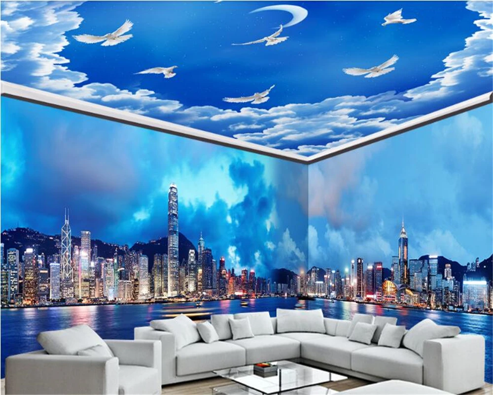 beibehang Dream Fashion Interior Decoration Wallpaper Night Sea Sky Full House Background Walls Painting wall papers home decor