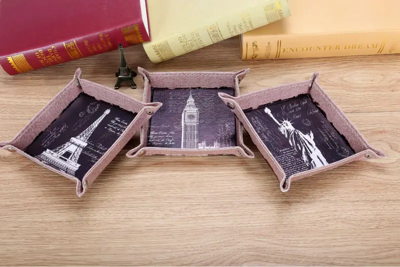 LINKWELL набор из 3 винтажных наволочки с принтом Лондона и Биг-Бена из искусственной кожи с узором в виде Валета для монет лоток для тринкеток для сервировки