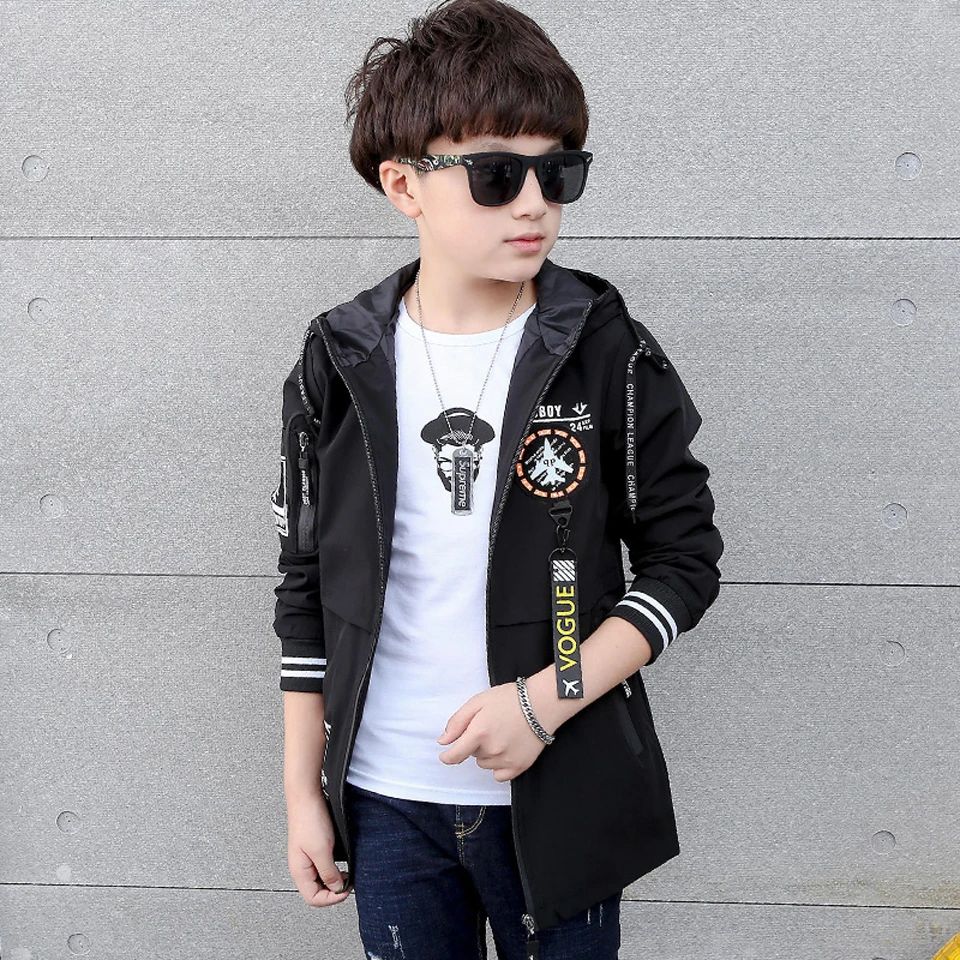 

2018 New Jackets For Boys Autumn Hooded Coats For Boys Solid Jacket For Children Spring Teenage Clothing Boys 4 6 8 10 12 Years