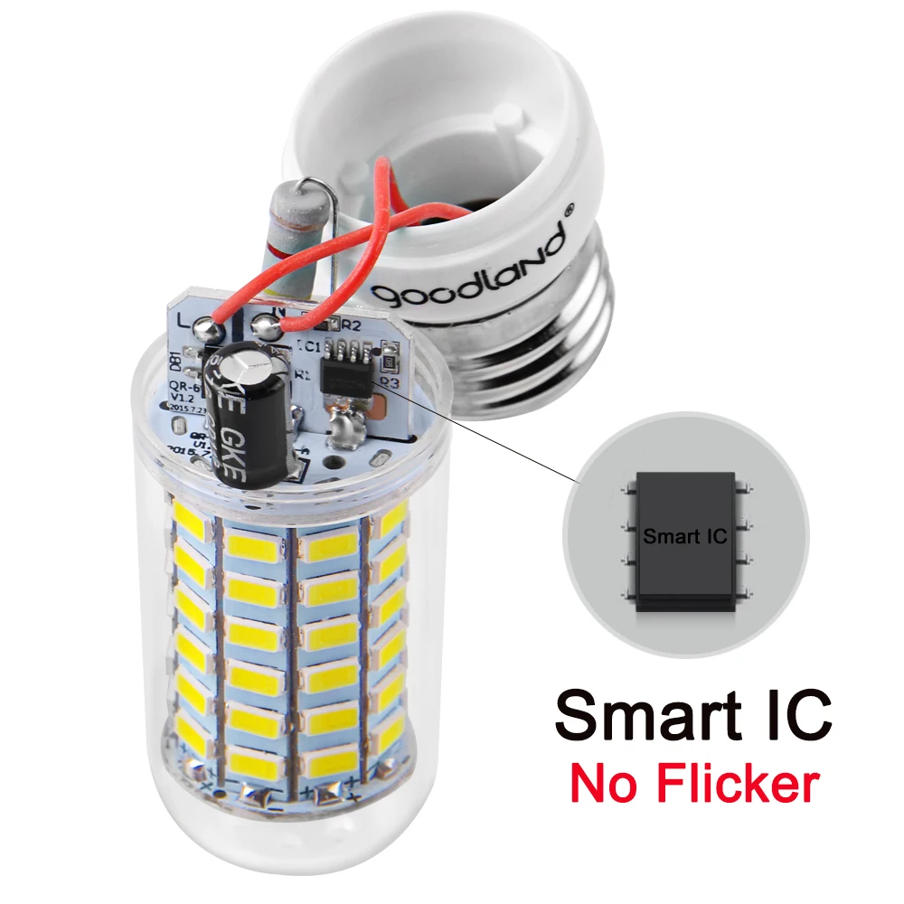 Goodland E27 светодиодный светильник E14 светодиодный смарт лампочки IC 220 V 240 V Светодиодная лампа без мерцания 24 36 48 56 69 81 89 светодиодный s SMD 5730 Люстра Свет