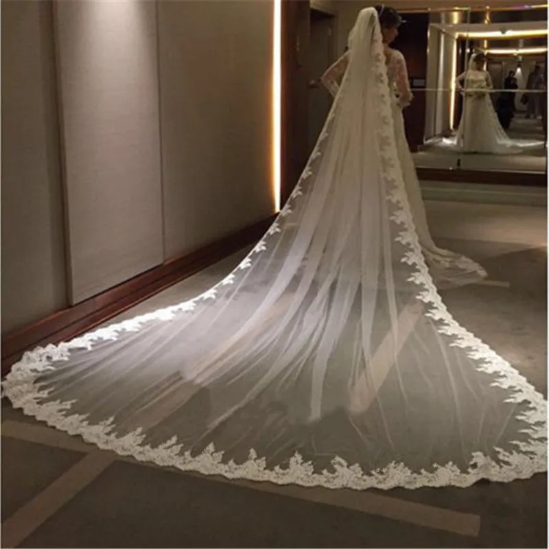 300CM-Luxury-White-Ivory-Wedding-Veil-Cathedral-Length-Lace-Edge-Bridal-Veil