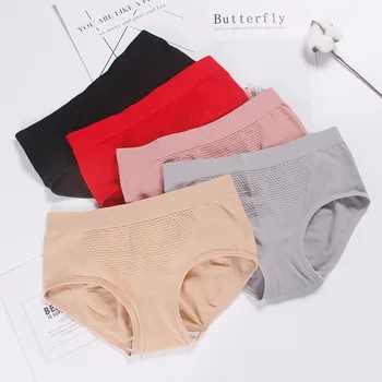 

Japan Seamless Panties For Women Seamless Briefs Lingerie String 3D Beehive Warm Uterus Mid Waist Underwear Cotton Underpants