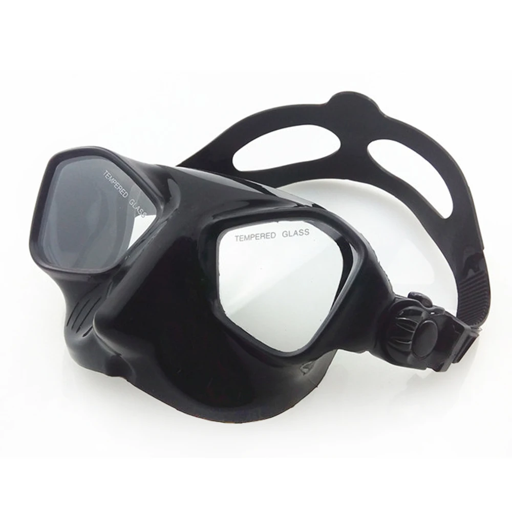 Маска для подводной охоты с очень низким объемом, черная силиконовая юбка с ремешком, закаленные линзы, маска для подводной охоты для взрослых