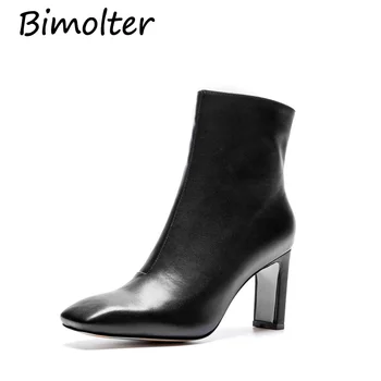 

Bimolter Women Boots Winter Ankle Boots High Heels Zip White Boots Ladies Autumn Shoes Pointed Toe Handmade Shoes Black NA034