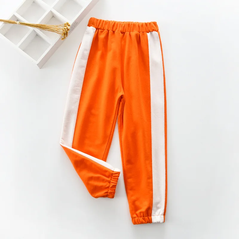 Коллекция года, весенне-осенние детские штаны махровые штаны для детей, цветные спортивные штаны для мальчиков и девочек, спортивные штаны для бега для малышей 6, 8 - Цвет: Оранжевый