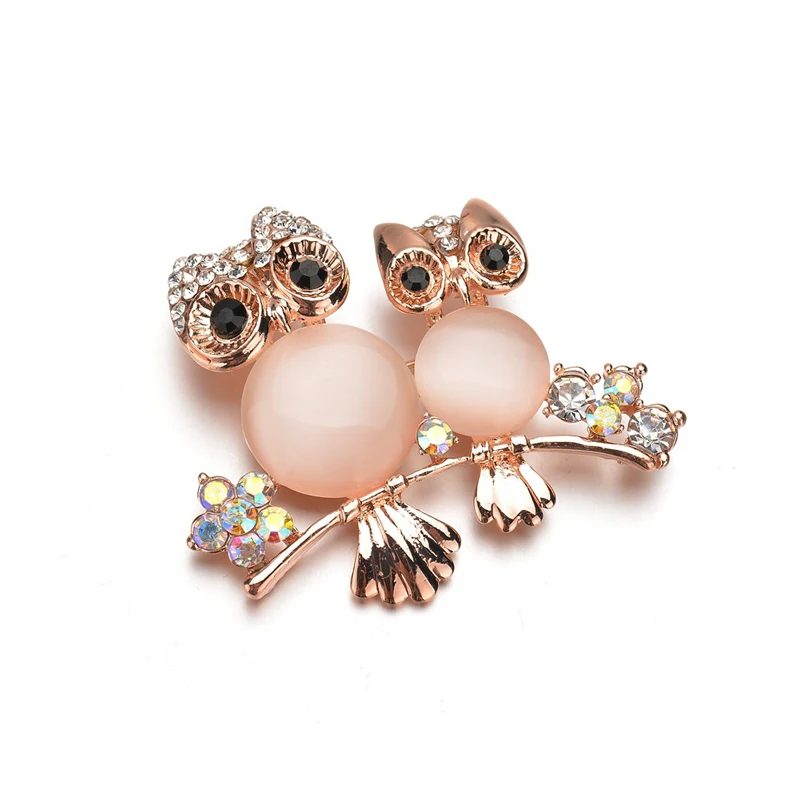 Opal Owl Brooches Mother with kids animal Crystal brooches pins women girls birds Clothes jewelry brooch buckles (3)