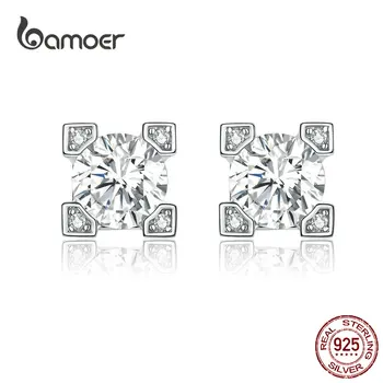 

bamoer Silver Wedding Stud Earrings For Women CZ Clear Zircon Ear Piercing Studs Female Statement Engagement Jewelry BSE192