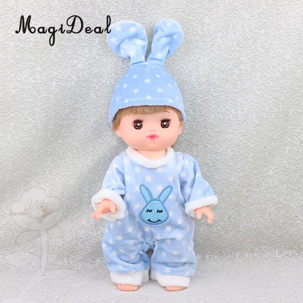 Lovely Blue Jumpsuit and Hat with Bunny Ear Suit for Mellchan Baby Doll Clothes Accessories