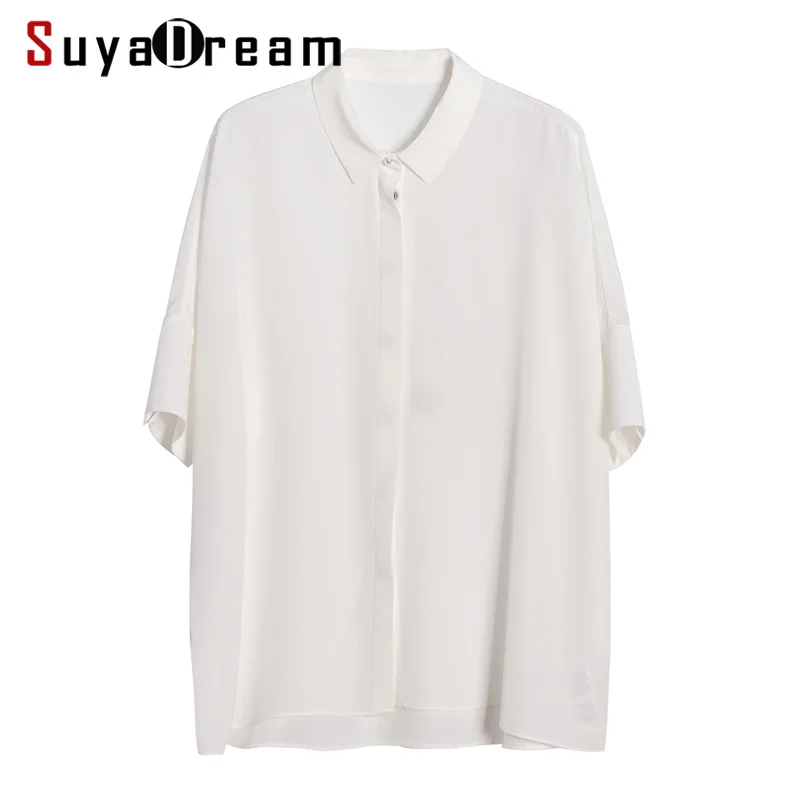 Women Blouse 30mm 100% REAL SILK Crepe White Loose Blouse Shirt Half Sleeved Heavy Silk Blouses 2019 Fall Office Lady Blouse Women Blouse 30mm 100% REAL SILK Crepe White Loose Blouse Shirt Half Sleeved Heavy Silk Blouses 2019 Fall Office Lady Blouse