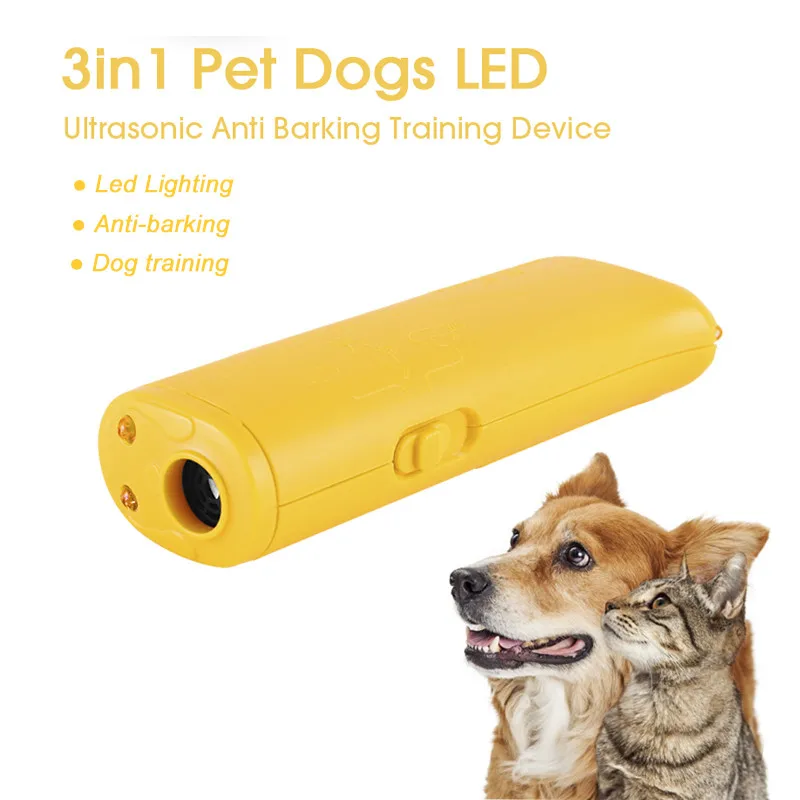 Отпугиватель для питомцев, собак Анти лай устройство для обучения собак 3 в 1 светодиодный ультразвуковой тренажер для остановки лая собаки без батареи