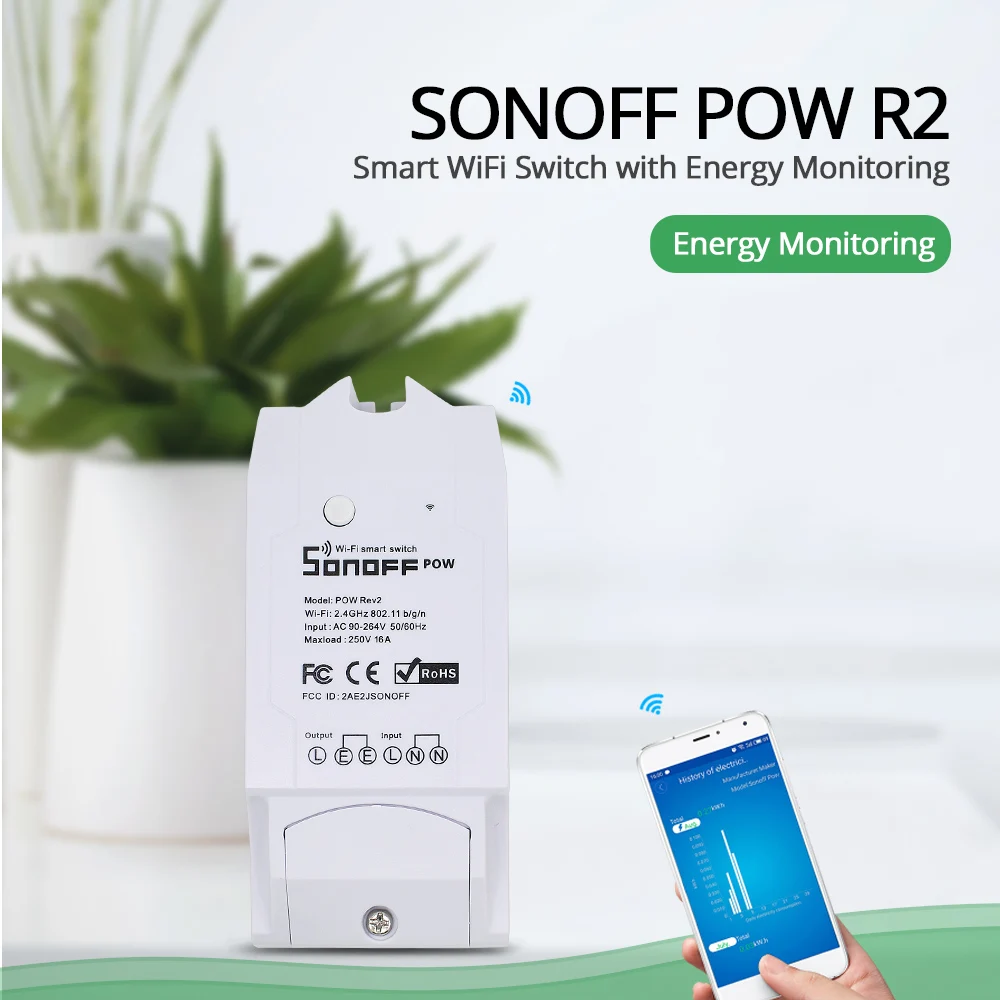 Sonoff Pow R2 15A умный Wifi переключатель монитор мощности Измерение домашней энергии Беспроводная защита от перегрузки Дистанционное Голосовое управление для дома