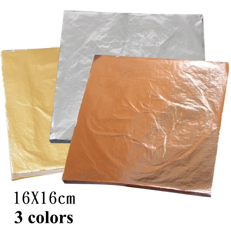 

300 leaves gilding sheets 16X16cm, Imitation gold leaf, Imitation silver leaf, pure copper leaf , 100pcs per color,good quality.