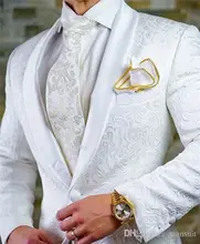2020 Custom size Jacquard Groomsmen white Groom Tuxedos Shawl Lapel Men Suits Wedding/Prom Best Man Blazer Jacket with Pants Set