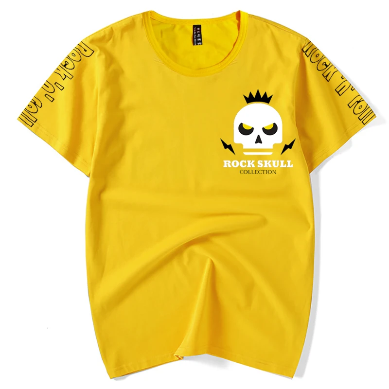

Men T-shirts Short Sleeve Summer Printed ROCK SKULL shirt Plus Size Big Tees Cotton 8XL 7XL Home Tshirt Yellow Tops Lucky color
