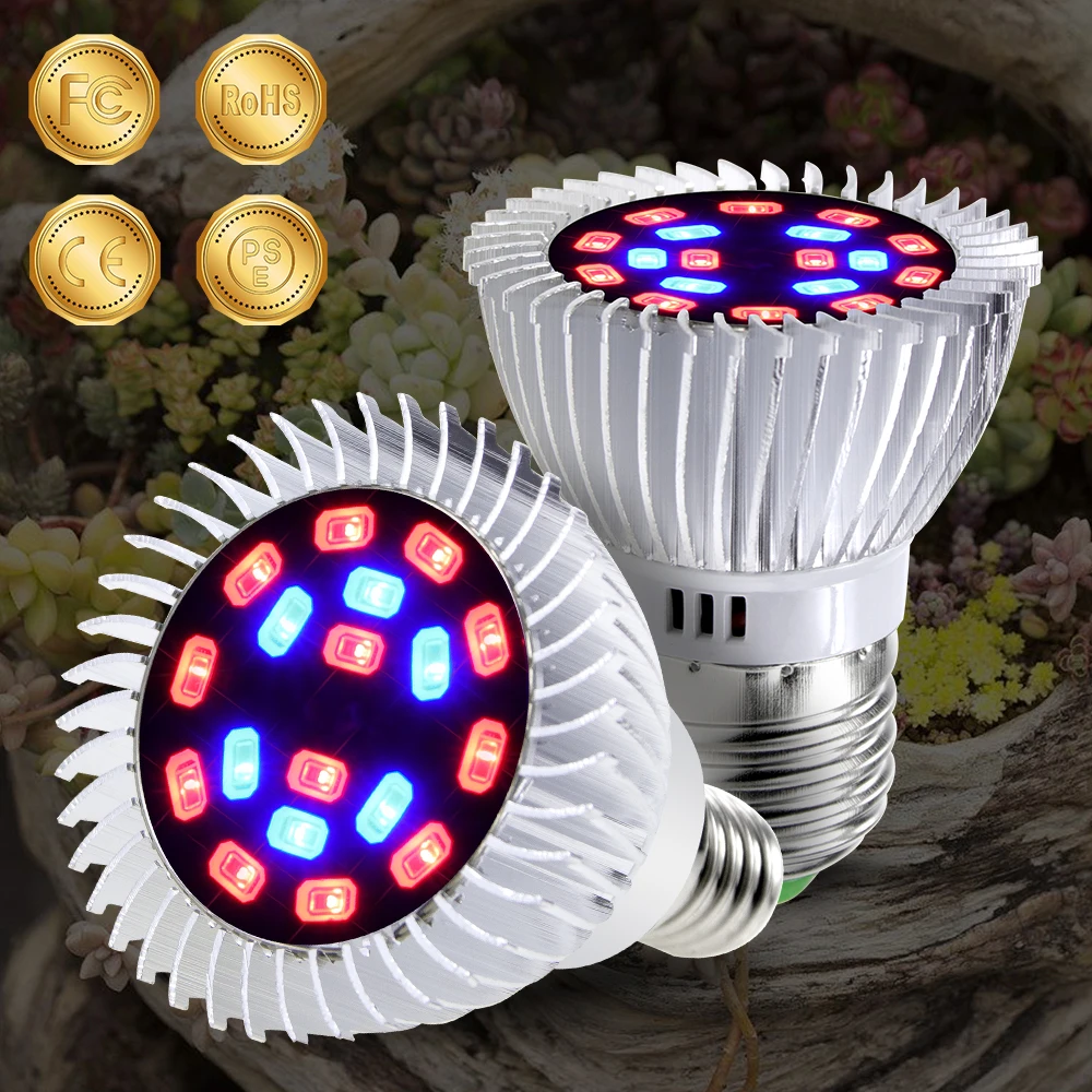 

E27 Full Spectrum LED 220V Grow Light LED Fitolampy Phyto Lamp E14 UV Light Plant Cultivo Bulb LED Indoor Seeds Growth Lamp 18W