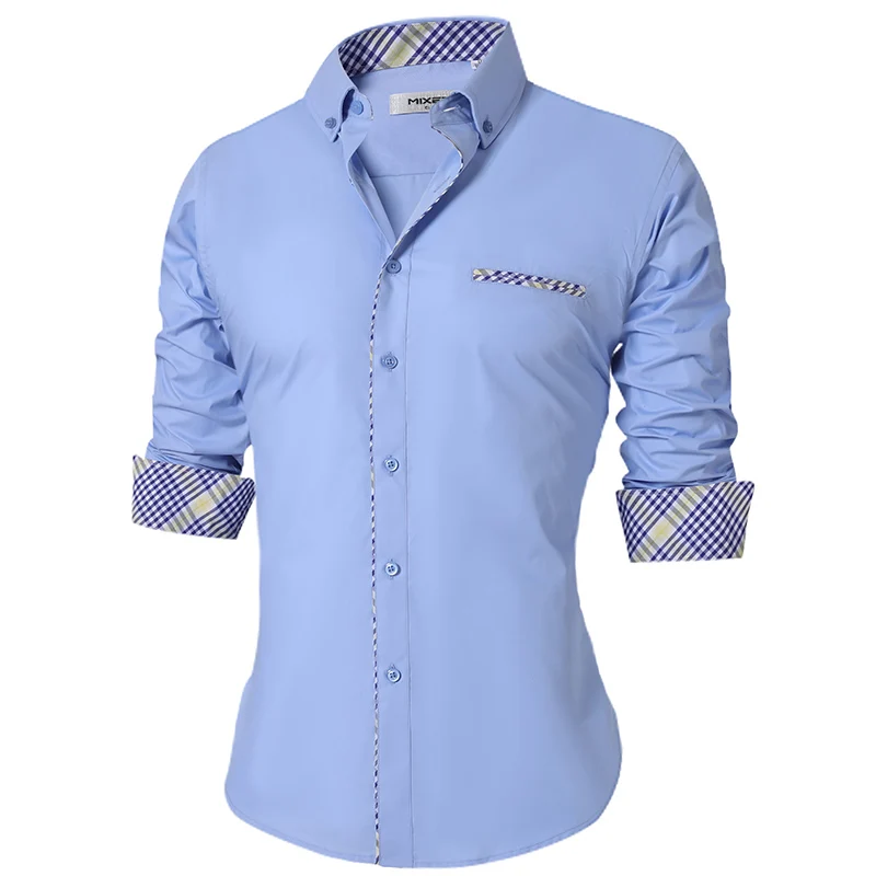 Высококачественная Мужская Повседневная хлопковая черная рубашка, Мужская офисная рубашка с длинным рукавом размера плюс Camisa Masculina - Цвет: Blue 074