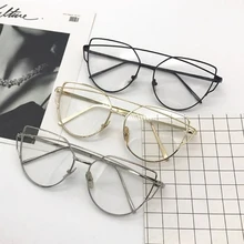 Шикарная Классическая мода ретро винтажная металлическая оправа кошачий глаз очки прозрачные линзы очки черный/серебристый/Золотой