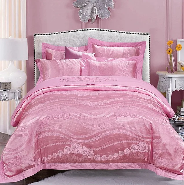 Luxury Blue Green Bedding set Satin Jacquard bedspread European