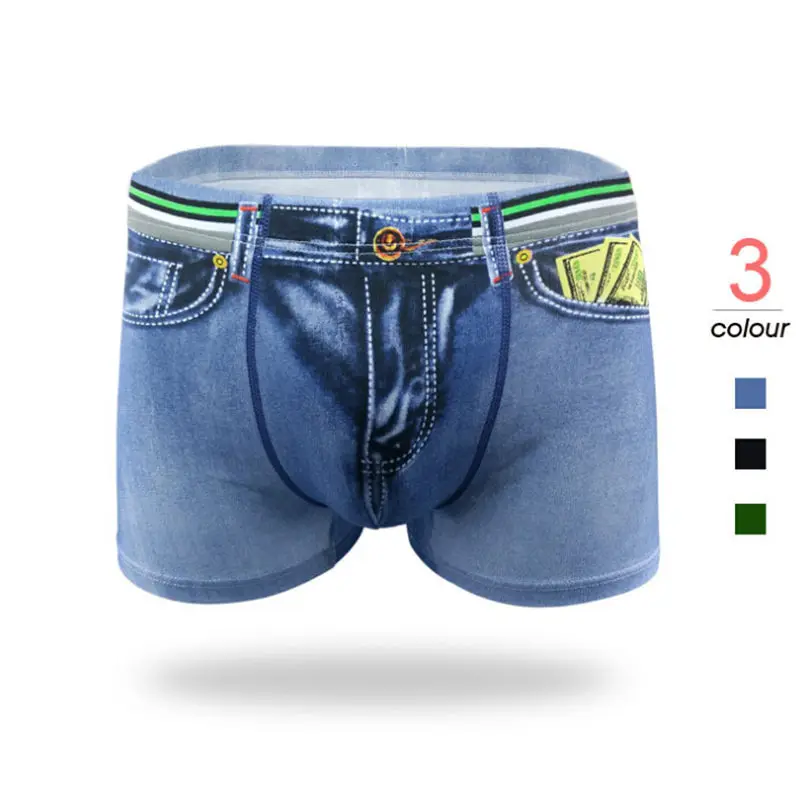 Underwear Men Cotton Denim Printing Elastic Boxer 2017 New Fashion 3D