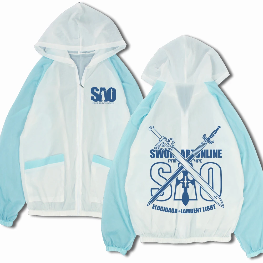 

2018 Single Layer Anime Sword Art Online Thin Sun Protective Hooded Windbreaker Hip Hop Men And Women Jackets Jaqueta Masculina