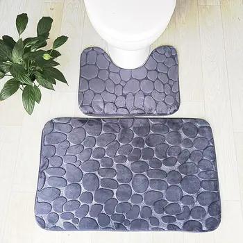 

2 pc/Set Bathroom Mat Toilet Rug Anti-slip Floor Pad Feet Rug Square Mat Toilet U-shape Mat Flannel Bath Pad 50*80/50*40cm Rug