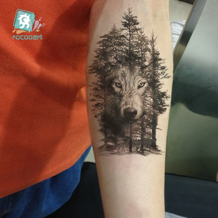 6 шт. водостойкая временная татуировка наклейка нагрудное тату с часами волк лес татуировки Совы флэш-тату поддельные татуировки для мужчин 21*15 см