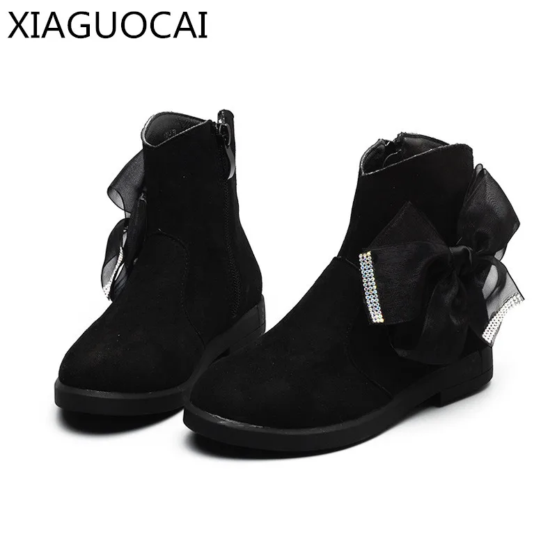 

Fashion Girls Genuine Leather Snow Boots Lace Bow Side zipper Children Winter Plus cashmere Warm Ankle Kids Cotton Shoes B85 10