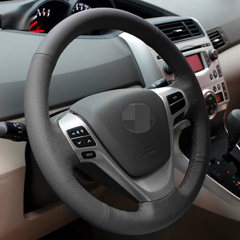 

BANNIS Black Artificial Leather DIY Hand-stitched Steering Wheel Cover for Toyota Verso EZ Avensis