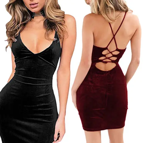 

New 2018 Sexy Women Bandage Cross V Neck Strap Pencil Dress Bodycon Evening Party Ball Gown Short Mini Dress