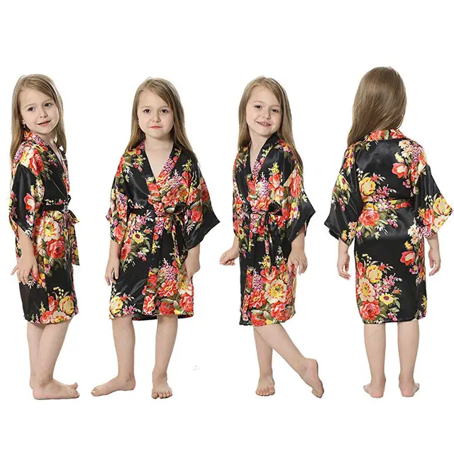 Toddler Children Baby Girls Robes Sleepwear Kid Pajamas Satin Floral