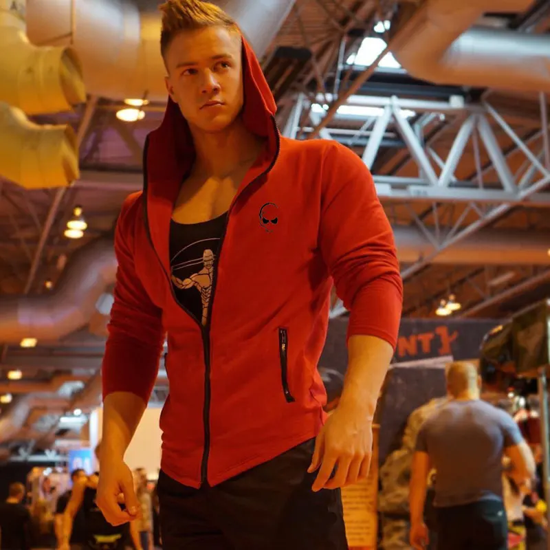 Mens Cotton Zipper Hoodie Man Casual Fashion Slim Sweatshirt Gyms Fitness Bodybuilding Jacket Coats