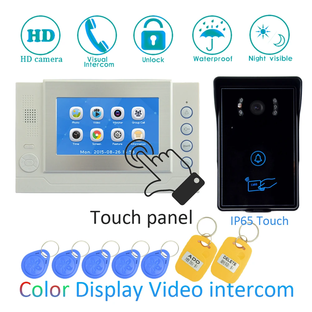 cheap (1 SET) Video Intercom Home Garden Improvement Door Phone 7 #039; #039; Monitor With RFID Card Unlock Release Function Door Bell System