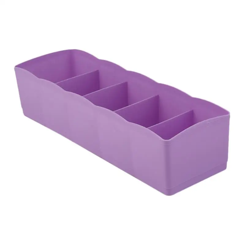 Lemonbest, 5 ячеек, пластиковый органайзер, коробка для хранения галстука, бюстгальтера, носков, ящик, косметический разделитель, органайзер для хранения косметики, пластиковая коробка - Цвет: Фиолетовый