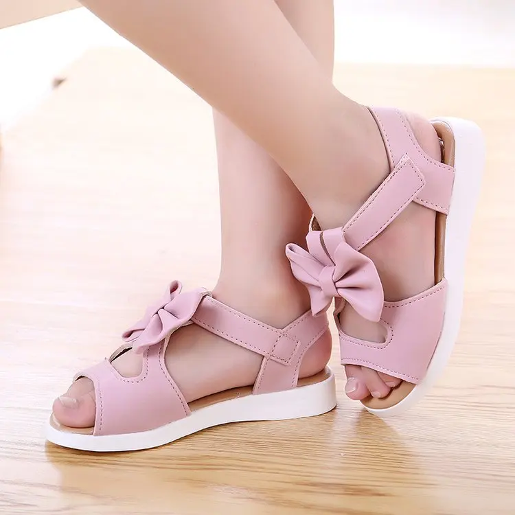 Дети маленькие девочки Лето бант фиолетовый розовый белый обувь для принцессы сандалии для девочек 2 3 4 5 6 7 8 9 10 11 12 лет сандалии