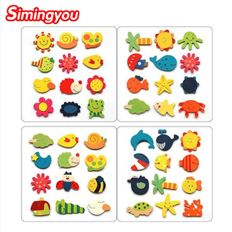 

Simingyou 24 Pcs/set Colorful Kids Baby Wood Cartoon Fridge Magnet Child Educational Toys D10-Q-48 Dropshipping (Random)