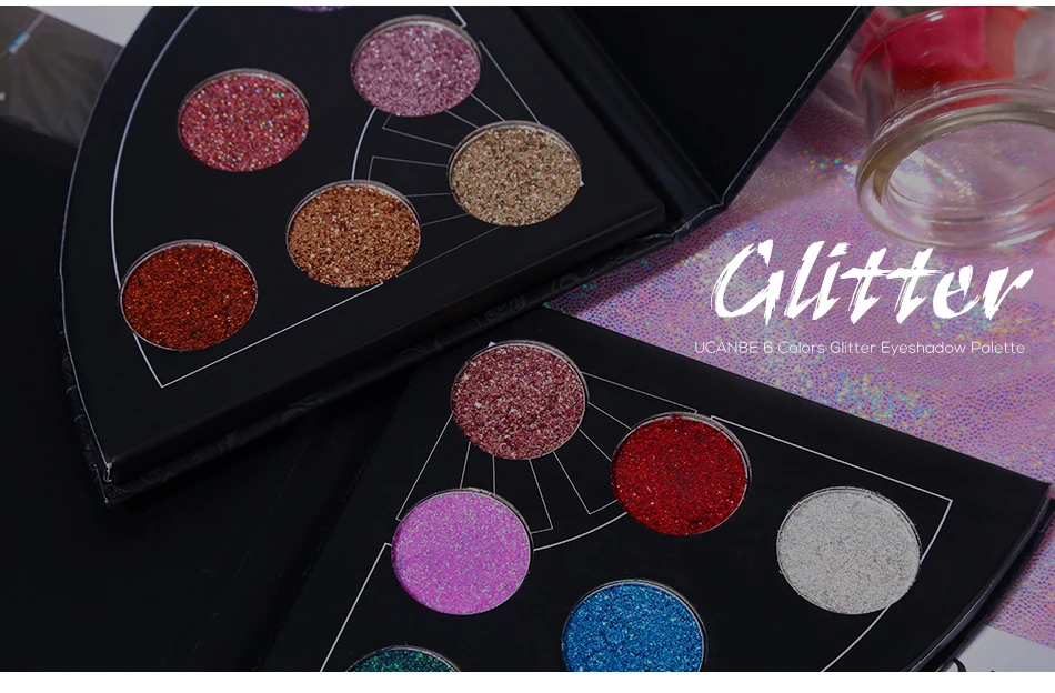 UCANBE бренд 6 цветов веерообразные большие Мерцающие Металлические тени для век Палитра блестящие алмазные тени для век водостойкая косметика
