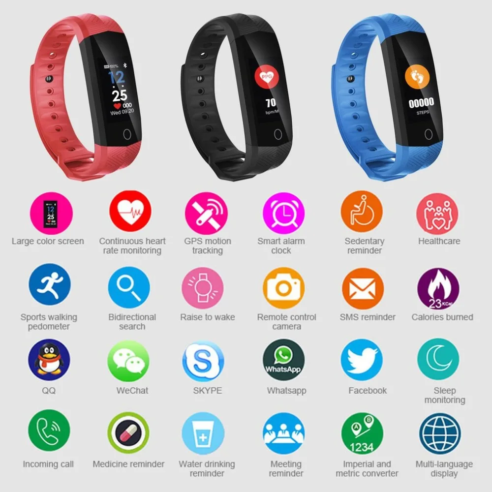 

CD02 Bluetooth Smart Watch Sports Smartband Blood Pressure Heart Rate Sleep Monitor Smart Wristband For iPhone For Android