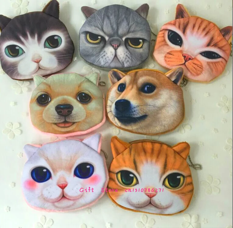 

Multi Designs , Doggies Cats Coin BAG , 10CM Approx. Plush Coin BAG Wallet Pouch ; Keychain Women Lady's Pocket Coin BAG Purse