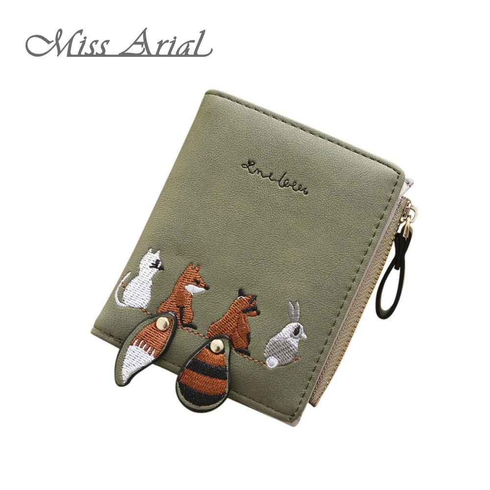 

2018 Fashion Naivety Short Wallet Embroidery Fox Wallets Female PU Leather Hasp Coin Purse Zipper Clutch drop shipping