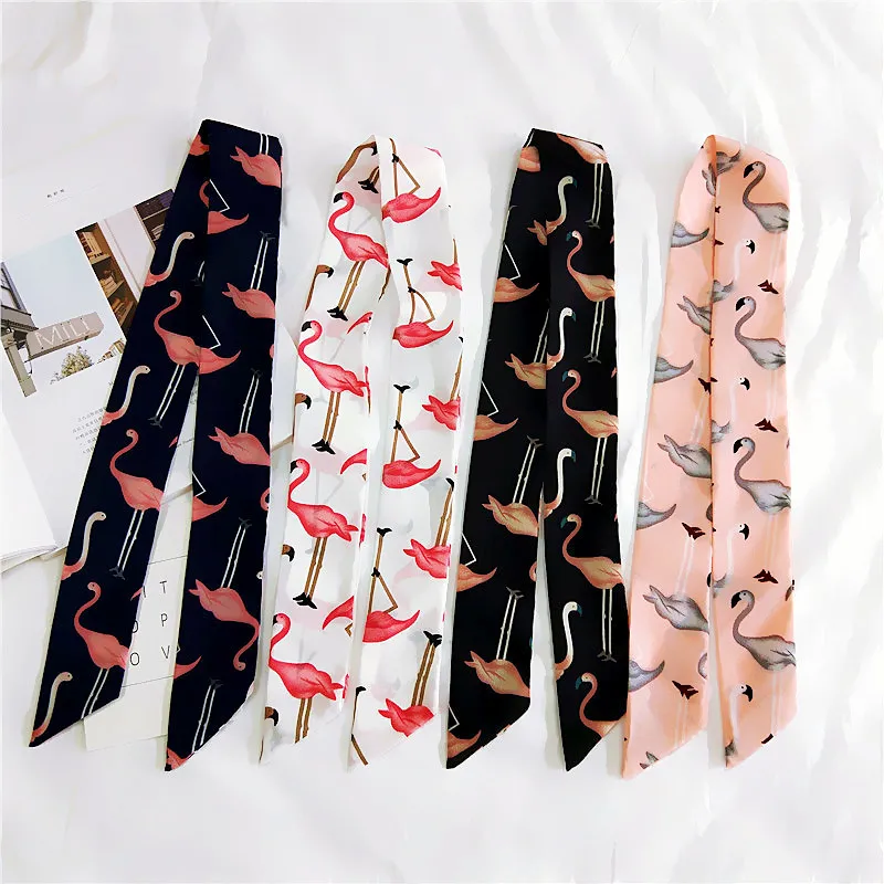 40Designs Cartoon Stripe Plaid Scarf Hair Handkerchief for Women Head Bandage Silk-like Cachecol Female Bag Decoration 5*90cm 40Designs Cartoon Stripe Plaid Scarf Hair Handkerchief for Women Head Bandage Silk-like Cachecol Female Bag Decoration 5*90cm