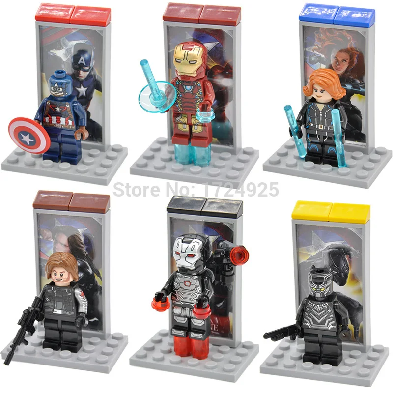 

Marvel 6pcs Captain America Winter Soldier Black Widow Iron Man Black Panther Ultron Building Block Model Toys set Figure