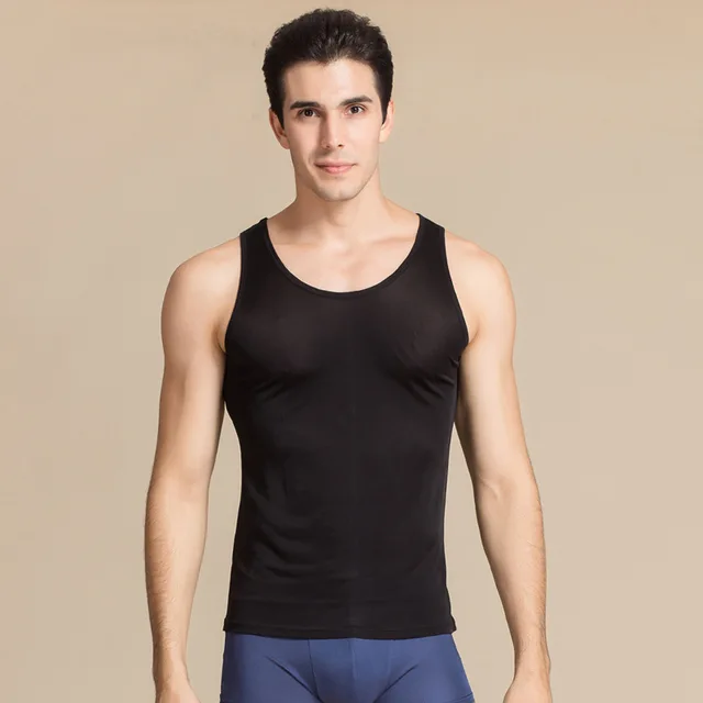 100 Pure Silk Men's Undershirts Male Sleeveless Clothing Men O neck