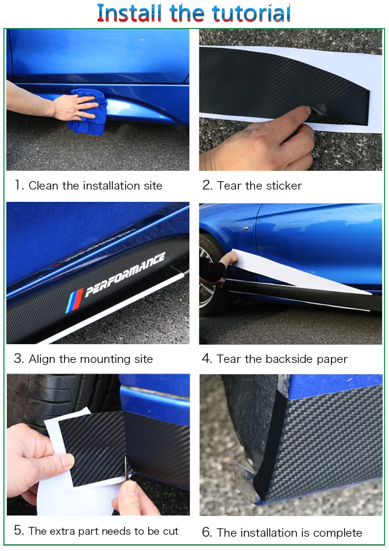 Airspeed 215CM 5D Carbon Fiber Vinyl Decals M Performance Side Skirt Sills Car Stickers For BMW G30 F10 F11 F07 E60 F30 E90 M3  (13)